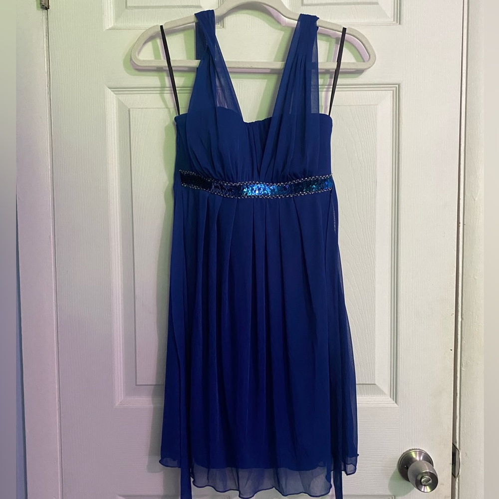 Sweet Storm semi formal blue dress halter top, small, blue